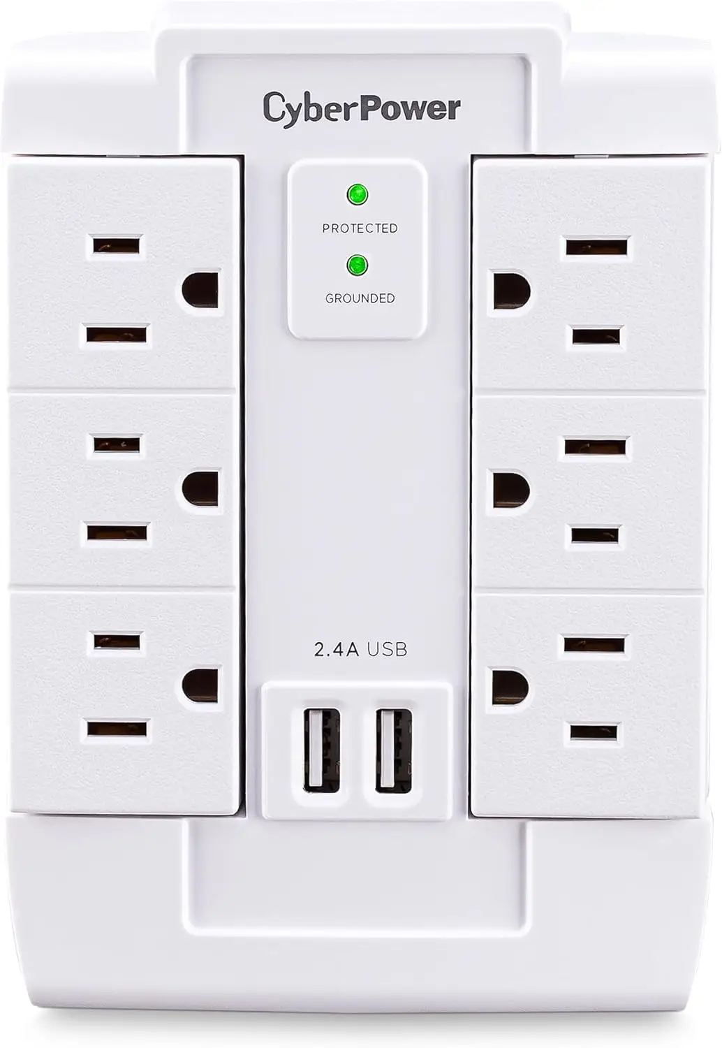 Surge Protector with 6 Swivel Outlets and 2 USB Charging Ports, 1500J/125V Wall Tap, White, UL Listed
Surge Protector with 6 Swivel Outlets and 2 USB Charging Ports, 1500J/125V Wall Tap, White, UL Listed