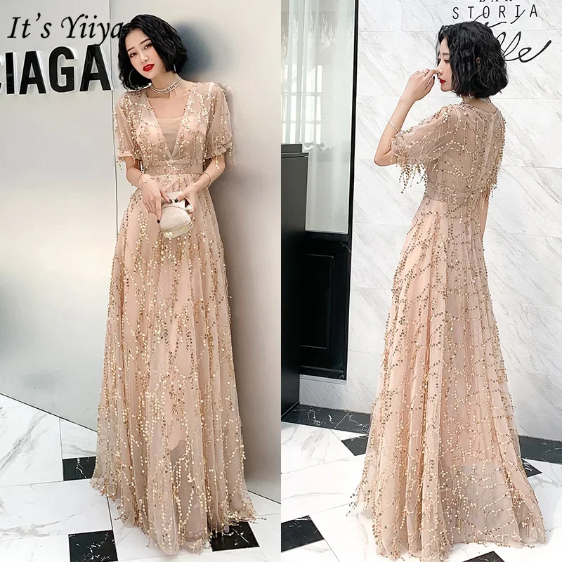 Evening Dress Champagne Sequins Tassel V-Neck Short Sleeve Robe De Soiree Floor-Length Zipper Plus size Women Party Formal Gown
Evening Dress Champagne Sequins Tassel V-Neck Short Sleeve Robe De Soiree Floor-Length Zipper Plus size Women Party Formal Gown