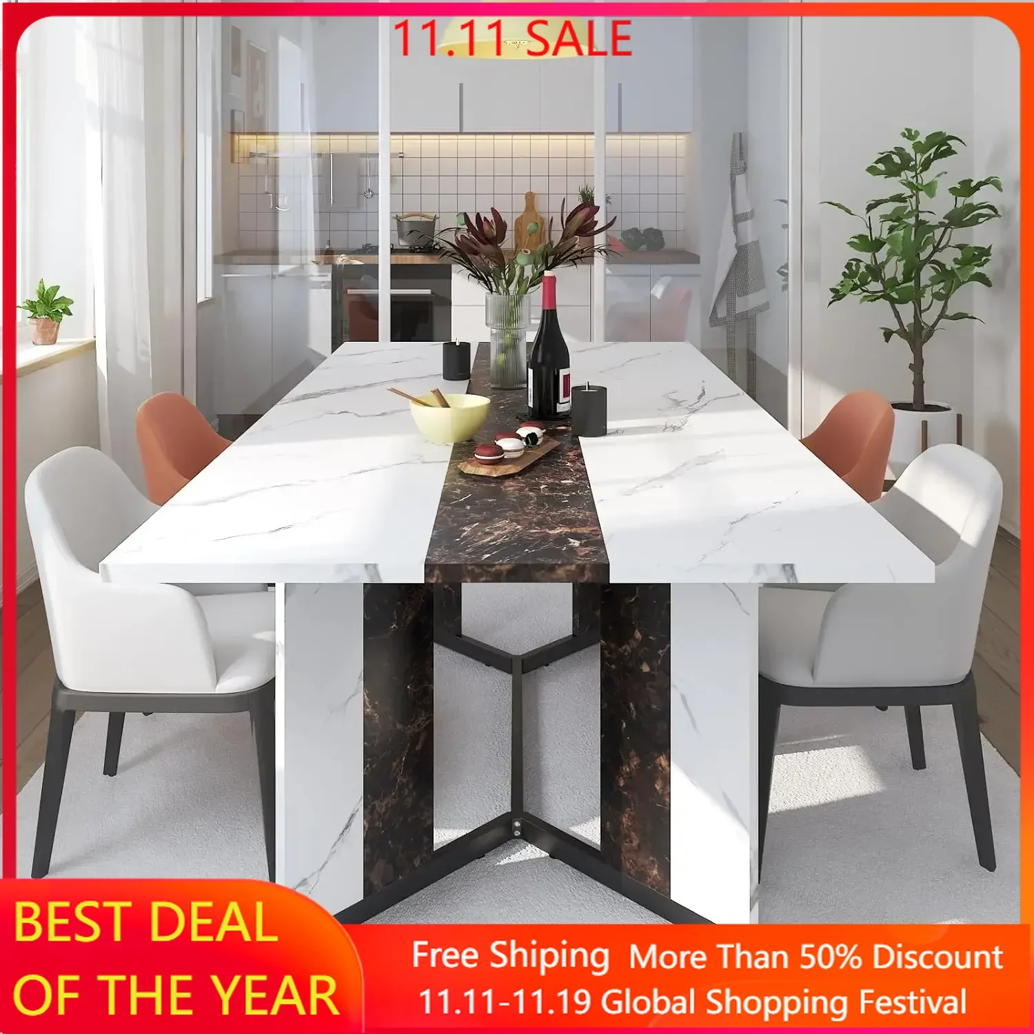 71In Large Rectangular White Dining Table W/35 Marble-Color Wood Watrproof Tabletop, Adjustable Leg.6ft Luxurious Dinner Tables
71In Large Rectangular White Dining Table W/35 Marble-Color Wood Watrproof Tabletop, Adjustable Leg.6ft Luxurious Dinner Tables