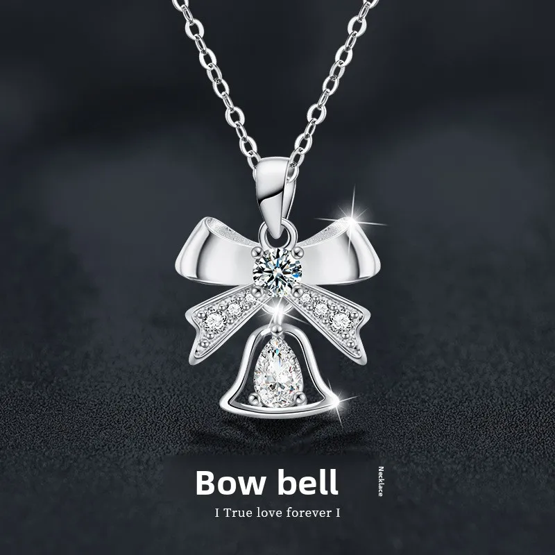 0.5Ct Moissanite S925 Silver Pendant Necklace - Elegant Bow & Bell Design Jewelry for Women
0.5Ct Moissanite S925 Silver Pendant Necklace - Elegant Bow & Bell Design Jewelry for Women