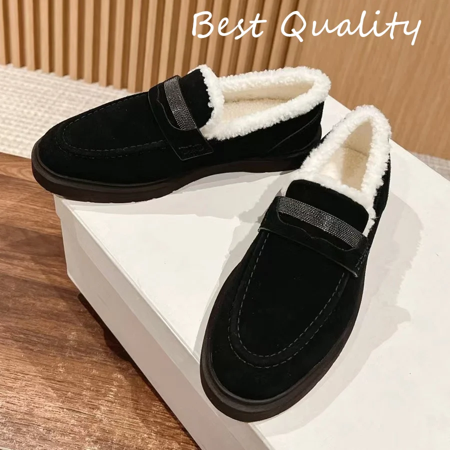New Autumn Women's Snow Shoes High-Quality Flat-Soled and Comfortable Slip-n Shoe Cow Suede Plush interior Single Shoes
New Autumn Women's Snow Shoes High-Quality Flat-Soled and Comfortable Slip-n Shoe Cow Suede Plush interior Single Shoes