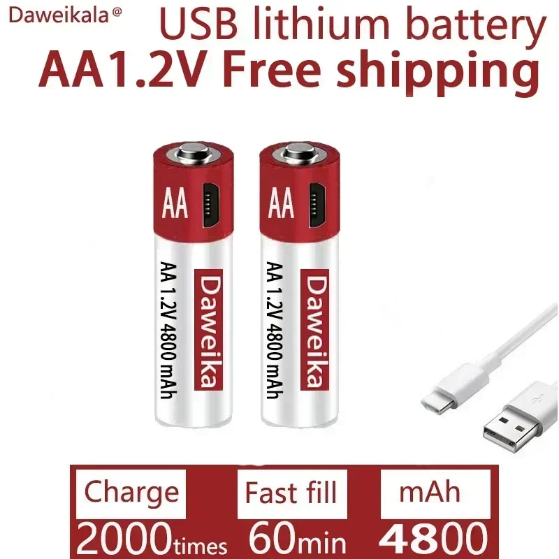 2023 New USB Fast Charging 1.2V AA 4800mAH Rechargeable Lithium Battery for Alarm Gun Remote Control Mouse Toy Battery
2023 New USB Fast Charging 1.2V AA 4800mAH Rechargeable Lithium Battery for Alarm Gun Remote Control Mouse Toy Battery