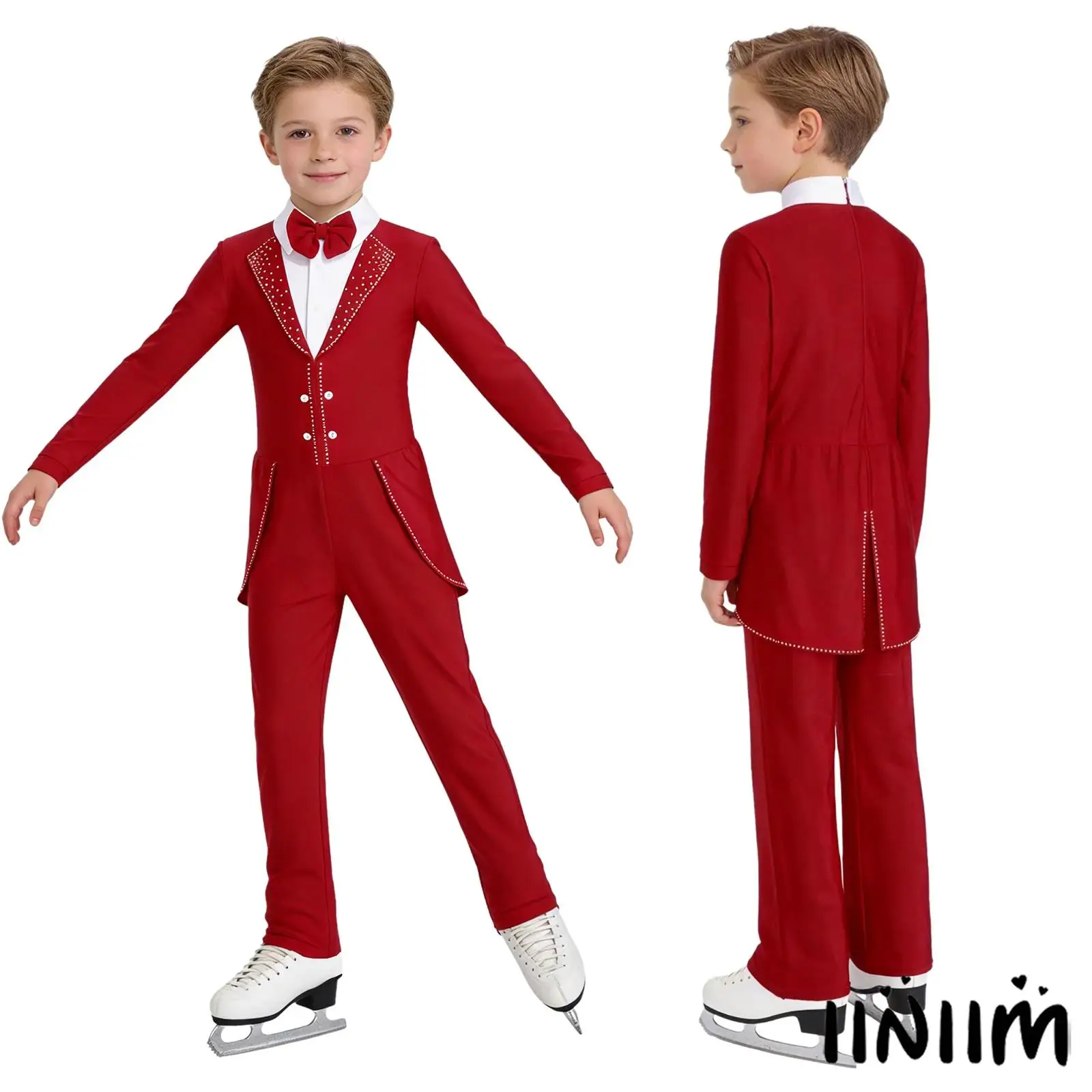 Child Figure Skating Jumpsuit Bow Tie Collar Lapel Design Long Sleeve Back Zipper Rhinestone Bodysuit Boys Latin Dance Costume
Child Figure Skating Jumpsuit Bow Tie Collar Lapel Design Long Sleeve Back Zipper Rhinestone Bodysuit Boys Latin Dance Costume
