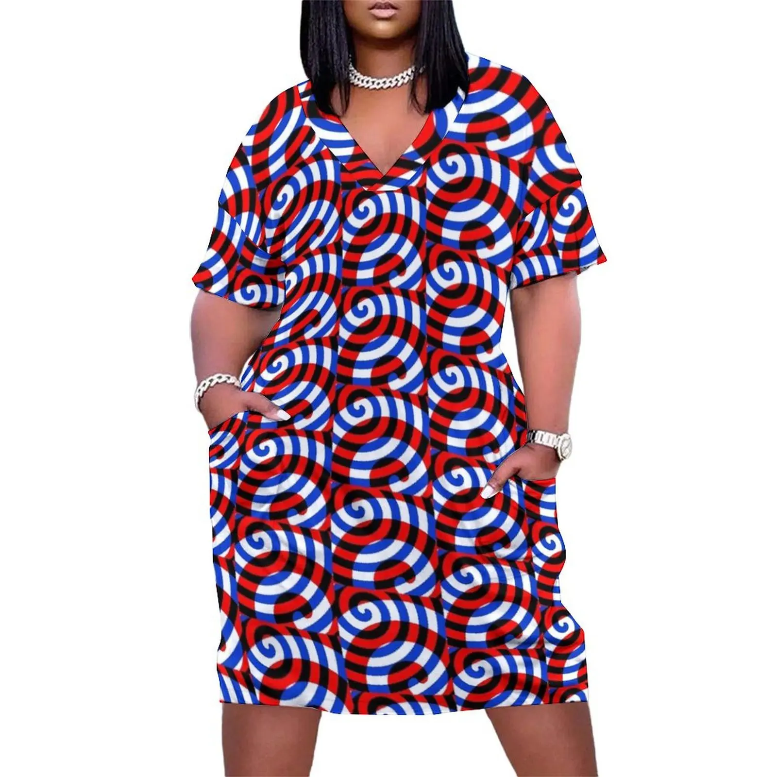 Red and blue spirals on white Loose Pocket Dress summer clothes for women Evening gown
Red and blue spirals on white Loose Pocket Dress summer clothes for women Evening gown