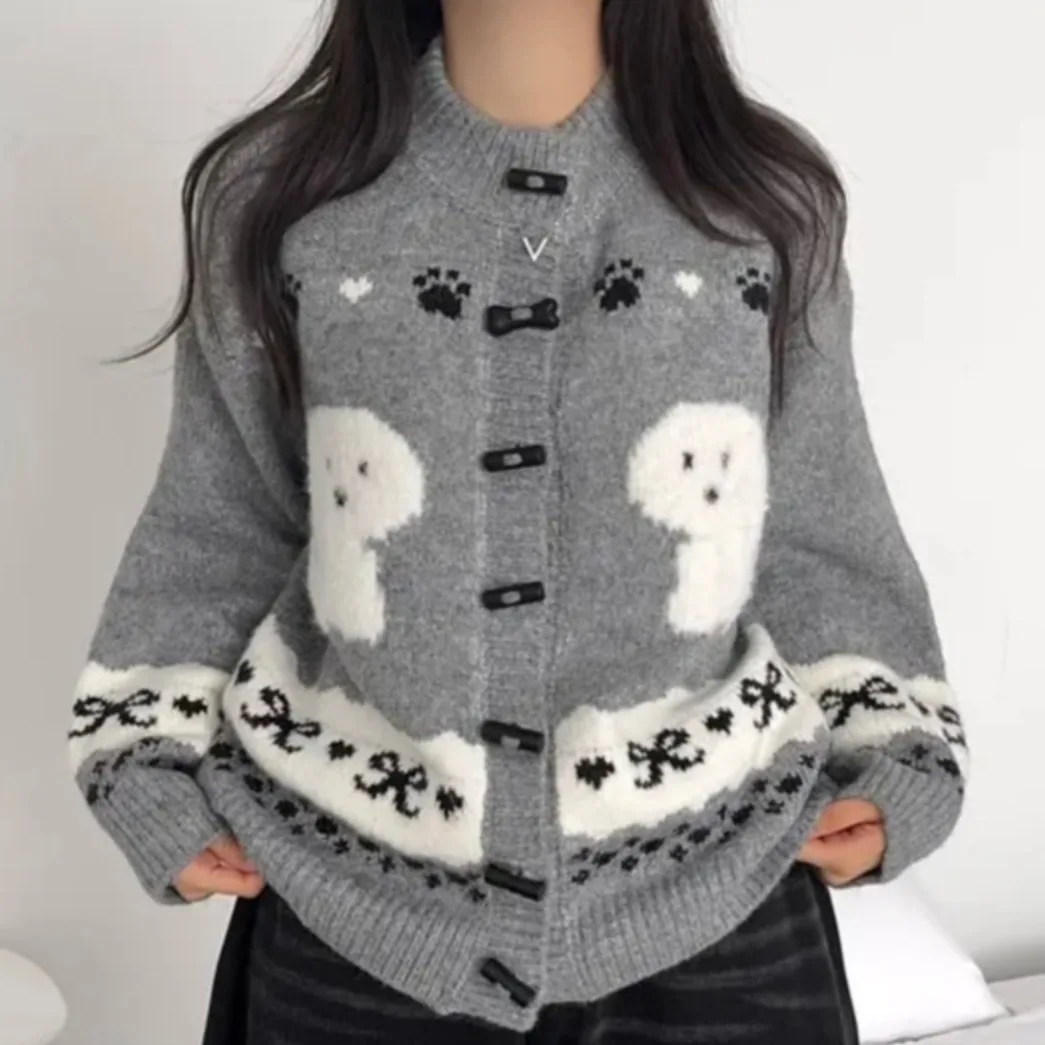 Chic Autumn Winter Knitted Cardigan Soft Cute Little Dog Cartoon Fun Outerwear Korean Sle Straight Cut Long Sve Warm Coat
Chic Autumn Winter Knitted Cardigan Soft Cute Little Dog Cartoon Fun Outerwear Korean Sle Straight Cut Long Sve Warm Coat