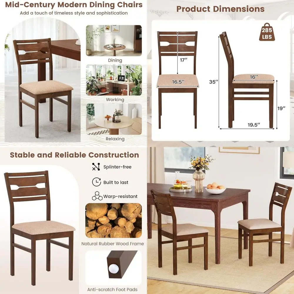 Mid-Century Modern Dining Chairs Set of 2, Fabric Upholstered, Rubberwood Frame, Padded Seats, Curved Backs for Home or Restaura
Mid-Century Modern Dining Chairs Set of 2, Fabric Upholstered, Rubberwood Frame, Padded Seats, Curved Backs for Home or Restaura