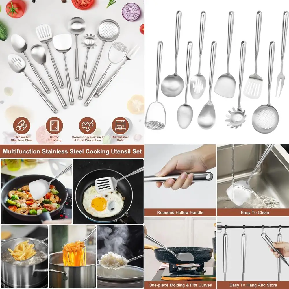 Набор кухонной утвари из нержавеющей стали из 10 предметов с инструментами вок: ложка, вилка, лопаточка, ковш, скиммер, токарный станок, сервер для пасты
Набор кухонной утвари из нержавеющей стали из 10 предметов с инструментами вок: ложка, вилка, лопаточка, ковш, скиммер, токарный станок, сервер для пасты