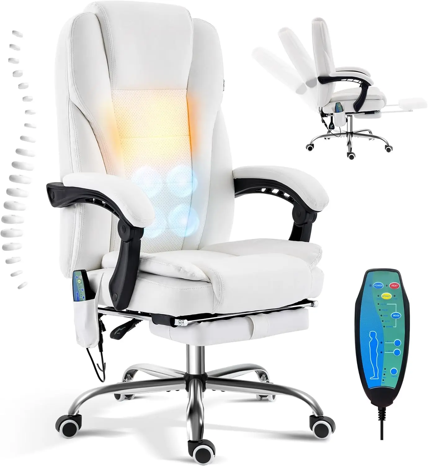 Reclining Massage Office Chair With Footrest, High Ba Ergonomic Executive Chair With Heating And Vibration Function(White)
Reclining Massage Office Chair With Footrest, High Ba Ergonomic Executive Chair With Heating And Vibration Function(White)
