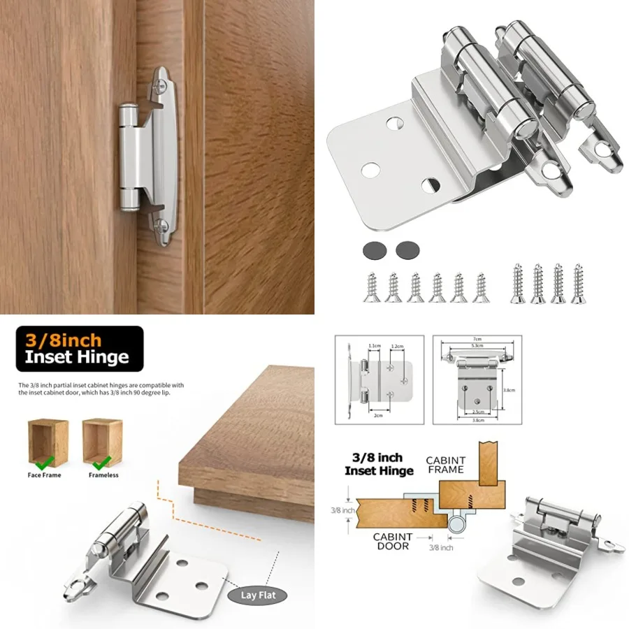 3/8 Inch Inset Cabinet Hinges, Pack Self Closing Flush Face Mount Hinges with Door Bumper, Variable Decorative Hardware for Bat
3/8 Inch Inset Cabinet Hinges, Pack Self Closing Flush Face Mount Hinges with Door Bumper, Variable Decorative Hardware for Bat