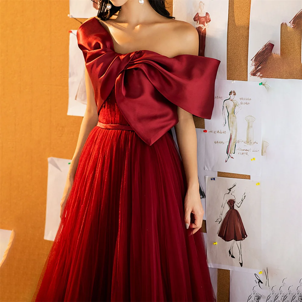 Lily Burgundy Evening Dresses One Shoulder with Bow Charming Prom Dress Lace Up Back Net Beach Party Dresses vestidos de noche
Lily Burgundy Evening Dresses One Shoulder with Bow Charming Prom Dress Lace Up Back Net Beach Party Dresses vestidos de noche