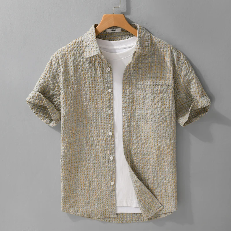 2026 Summer New Casual Checkered Bubble Yarn Short Sleeve Shirt for Men Slim Casual Turn-down Collar Classic Shirt
2026 Summer New Casual Checkered Bubble Yarn Short Sleeve Shirt for Men Slim Casual Turn-down Collar Classic Shirt