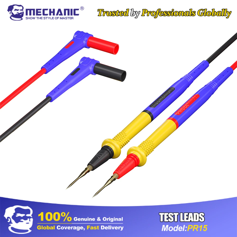 MECHANIC Multimeter Test Leads with Interchangeable Tips, 0.1mm Fine Gold-Plated Probes, Flame-Retardant Silicone Wire
MECHANIC Multimeter Test Leads with Interchangeable Tips, 0.1mm Fine Gold-Plated Probes, Flame-Retardant Silicone Wire