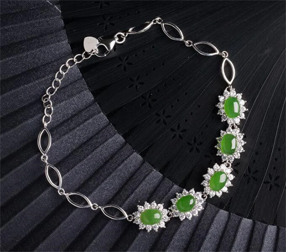 925 Sterling Silver Natural Green HeTian Jade Jasper Beads Link Bracelet Woman Luxury Bracelets Certificate Fine Jewelry Gift
925 Sterling Silver Natural Green HeTian Jade Jasper Beads Link Bracelet Woman Luxury Bracelets Certificate Fine Jewelry Gift