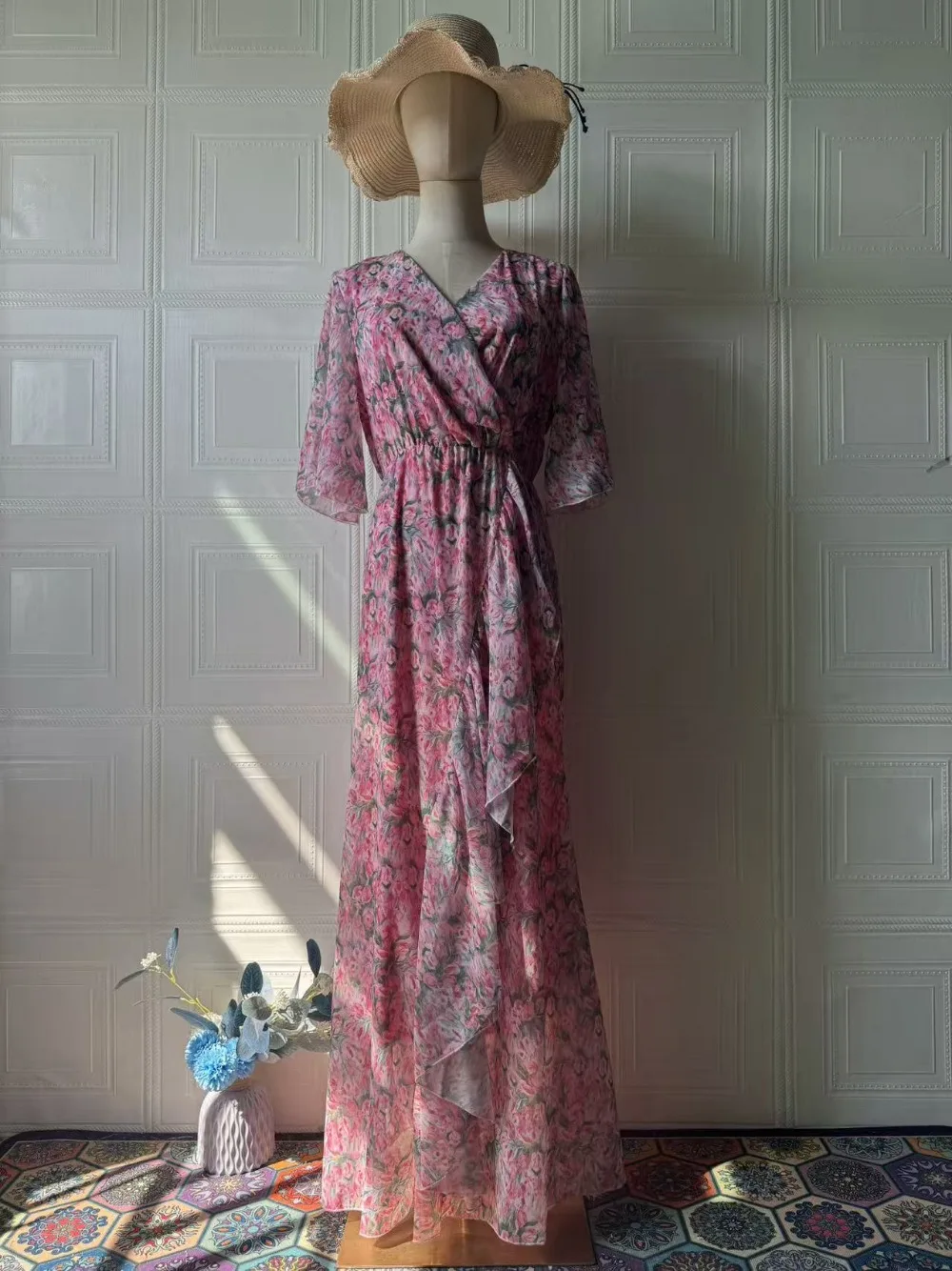 Flower Women Print Dresses V Neck Butterfly Sleeve Folds Tight Waist Sweet Maxi Gown Ruffles Sweet Vestidos Long Dress 2025
Flower Women Print Dresses V Neck Butterfly Sleeve Folds Tight Waist Sweet Maxi Gown Ruffles Sweet Vestidos Long Dress 2025