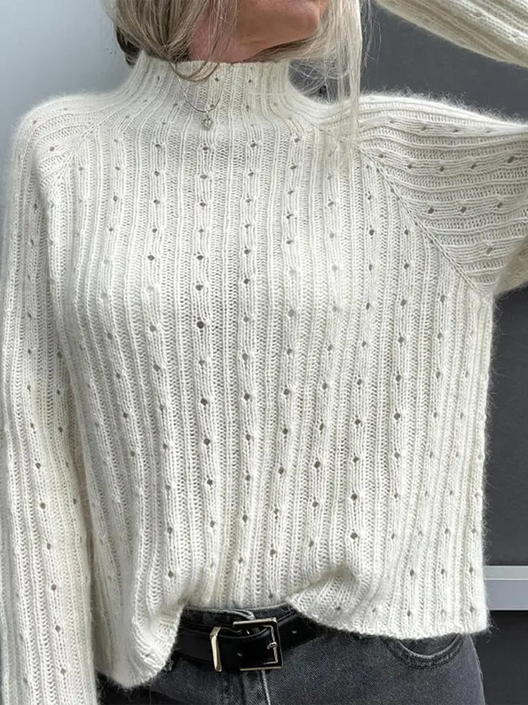 Women Elegant Solid Half High Collar Knitted Sweater Casual Long Sleeves Hollow Out Pullover 2024 New Autumn Lady Knitwear Tops
Women Elegant Solid Half High Collar Knitted Sweater Casual Long Sleeves Hollow Out Pullover 2024 New Autumn Lady Knitwear Tops