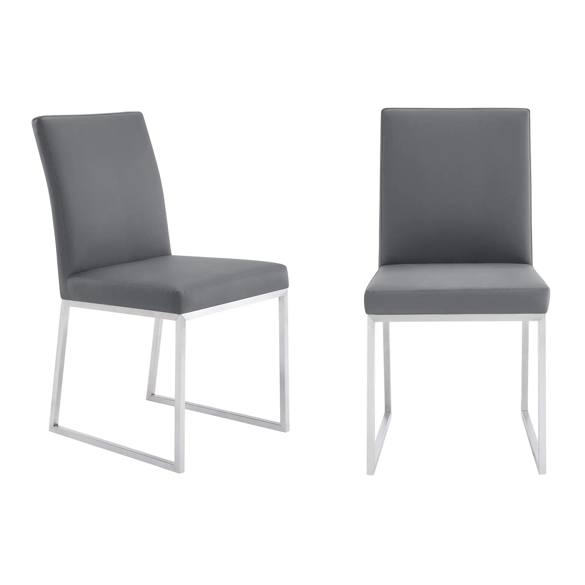 Contemporary Faux Leather Dining Chair Set Of 2 Gray Brushed Stainless Steel
Contemporary Faux Leather Dining Chair Set Of 2 Gray Brushed Stainless Steel