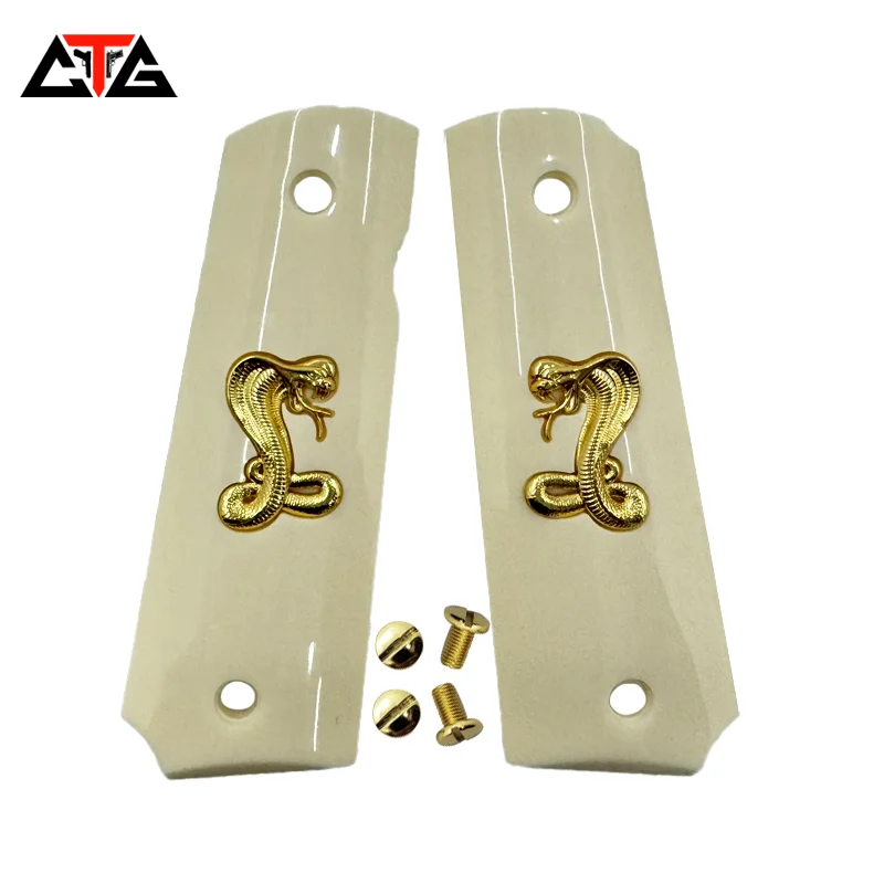 CTG Colt Government Full Size 1911 Grips ivory white resin with gold snake Inlay
CTG Colt Government Full Size 1911 Grips ivory white resin with gold snake Inlay