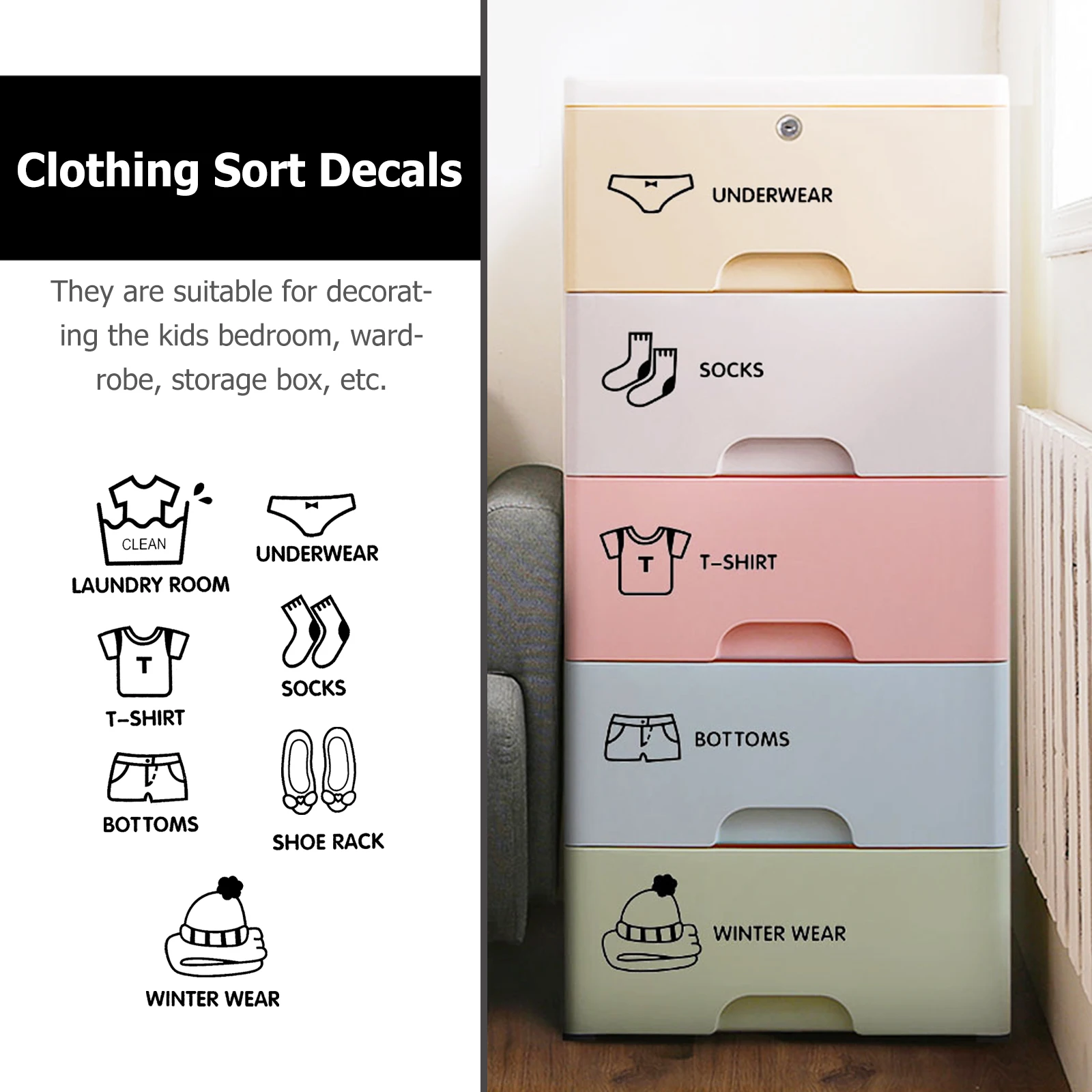 5 Sheets EasyRemove PVC Closet Organizer Decals Identification Stickers Clothing Sort Labels Bedroom Decoration Wall Art
5 Sheets EasyRemove PVC Closet Organizer Decals Identification Stickers Clothing Sort Labels Bedroom Decoration Wall Art