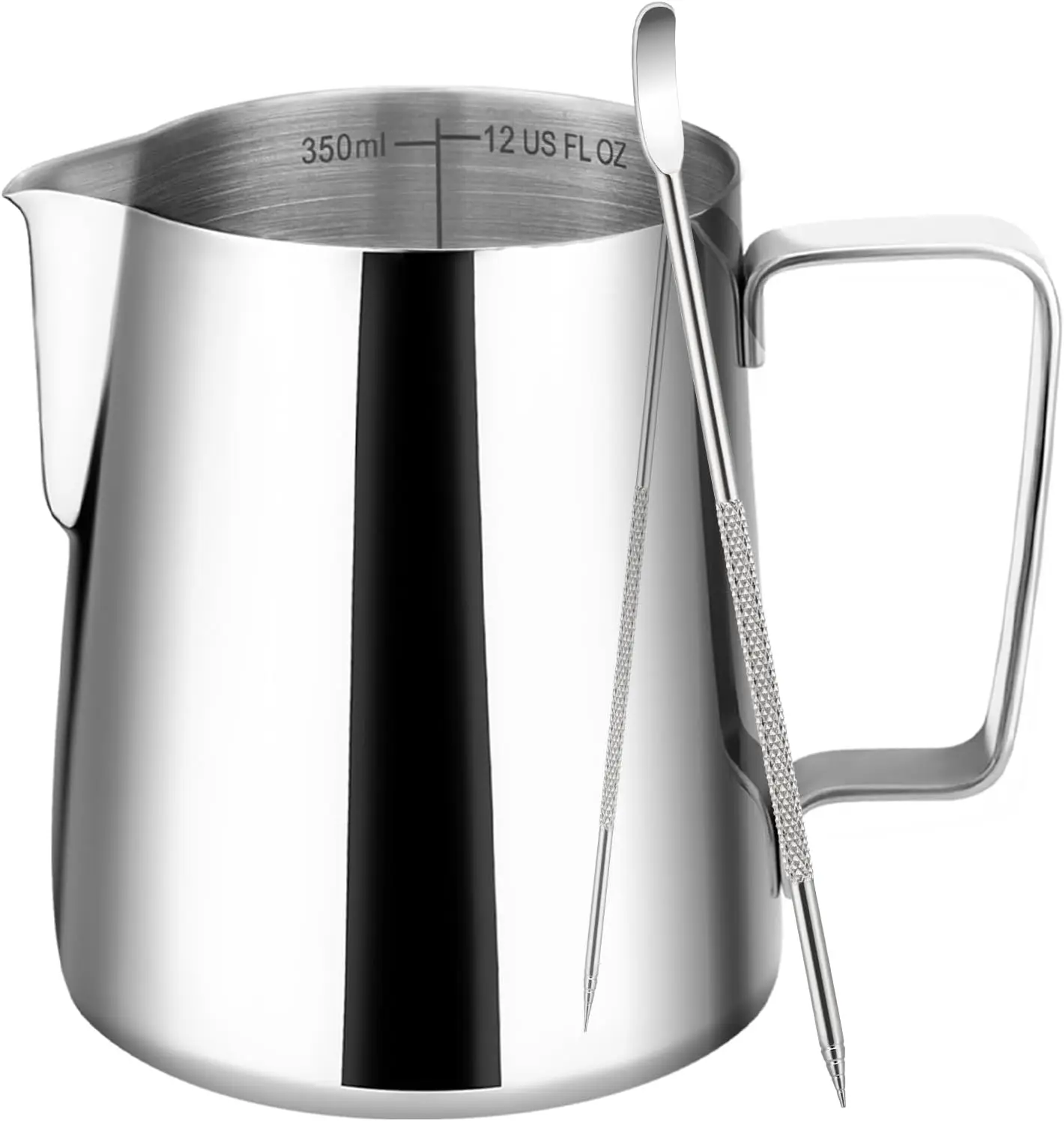 12oz Milk Frothing Pitcher with Clear Scale, 304 Stainless Steel Cappuccino Espresso Machine Accessories for Barista Coffee Bar with Latte Art Pen, Silver
12oz Milk Frothing Pitcher with Clear Scale, 304 Stainless Steel Cappuccino Espresso Machine Accessories for Barista Coffee Bar with Latte Art Pen, Silver