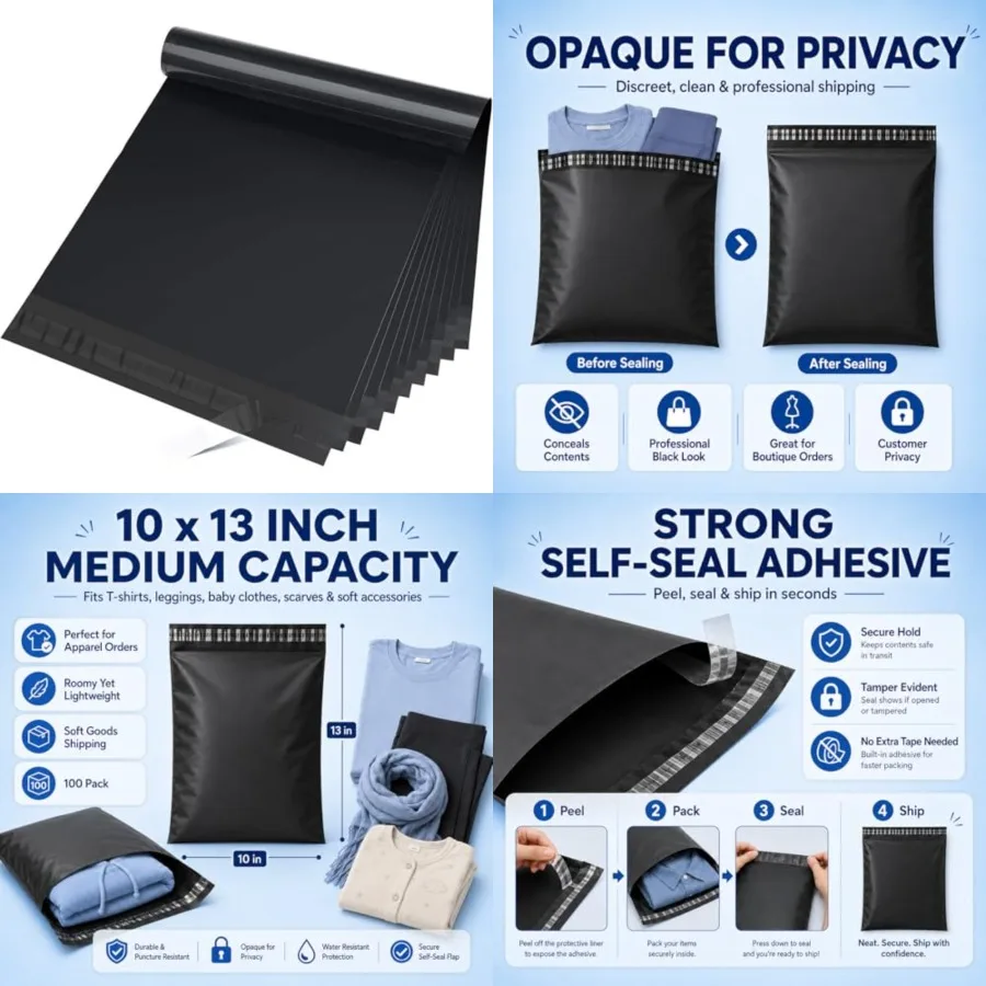 Poly Mailers 10x13 Inch 50 Pcs, Waterproof Shipping Bags for Clothing, Strong Adhesive Shipping Envelopes for Small Business Su
Poly Mailers 10x13 Inch 50 Pcs, Waterproof Shipping Bags for Clothing, Strong Adhesive Shipping Envelopes for Small Business Su