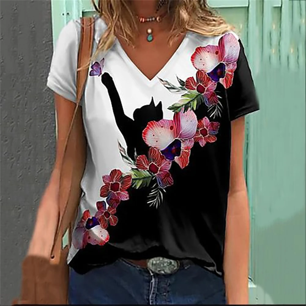 Women T Shirts 3D Cat Print Aesthetic Tops V-Neck Short Sleeve T-Shirts Female Clothing Loose Fashion Casual Black Tee Shirts
Women T Shirts 3D Cat Print Aesthetic Tops V-Neck Short Sleeve T-Shirts Female Clothing Loose Fashion Casual Black Tee Shirts 