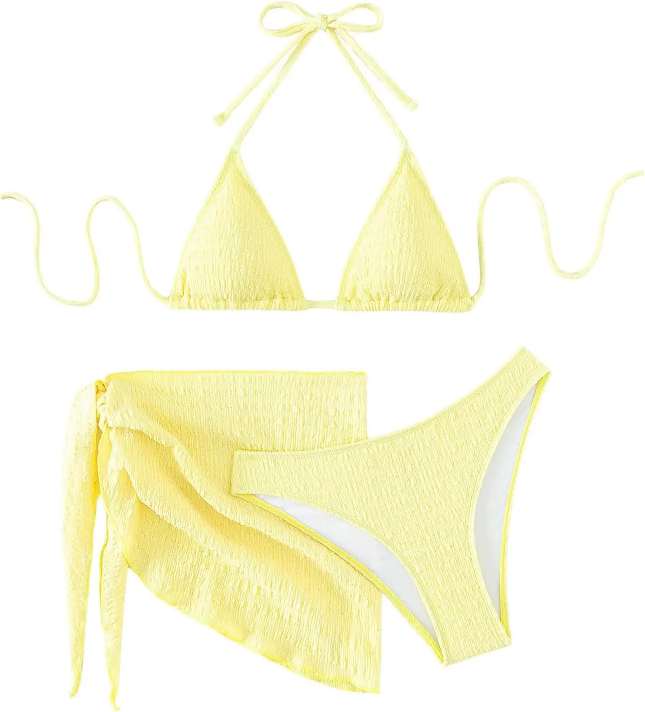 Women's 3 Piece Textured High Cut Halter Triangle Bikini Swimsuit with Cover Up
Women's 3 Piece Textured High Cut Halter Triangle Bikini Swimsuit with Cover Up