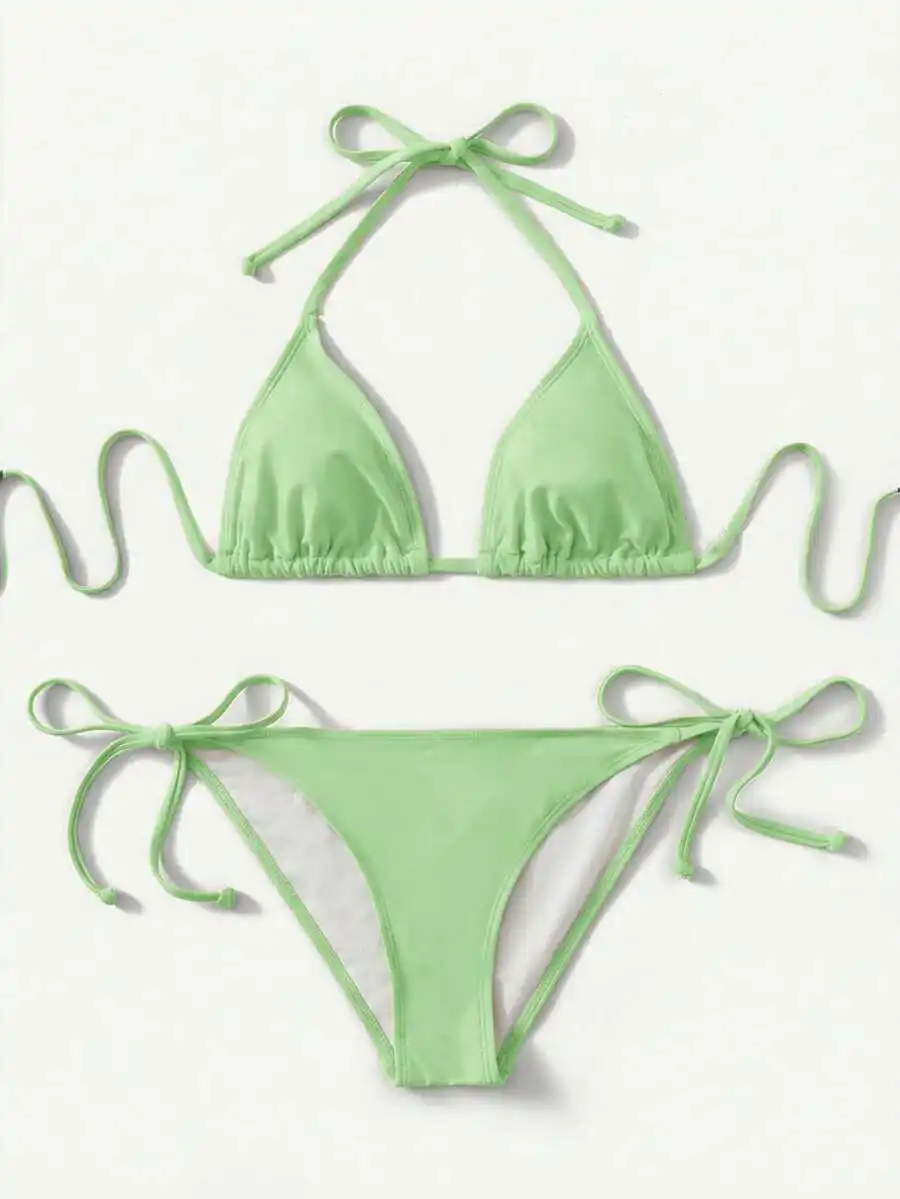 Solid Color Halter Tie Side Bikini Set For Women
Solid Color Halter Tie Side Bikini Set For Women