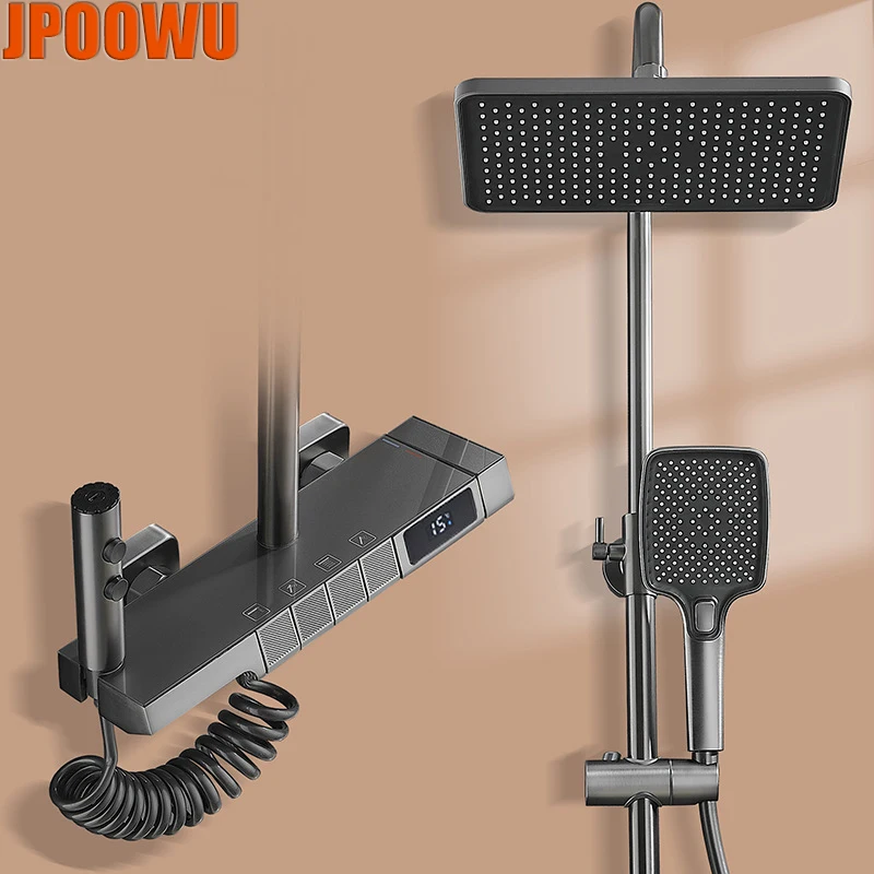 Rain Shower Mixer Set Bathroom LED Digital Hot Cold Thermostatic Shower Set Bathtub Wall Mount Luxury Gray SPA Faucets System
Rain Shower Mixer Set Bathroom LED Digital Hot Cold Thermostatic Shower Set Bathtub Wall Mount Luxury Gray SPA Faucets System