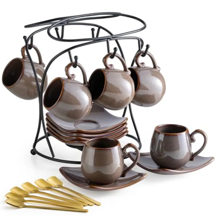 3oz Coffee Espresso Cups with Saucers Set of 6 Ceramic Small Coffee Cups with Holder and Spoons Cute Demitasse Cups for Espress
3oz Coffee Espresso Cups with Saucers Set of 6 Ceramic Small Coffee Cups with Holder and Spoons Cute Demitasse Cups for Espress
