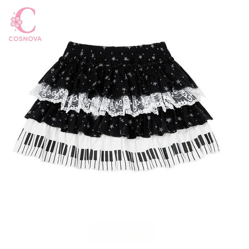 Harajuku Sweet Lolita Piano Key Star Print Lace Tiered Cake Skirt Women High Waist A Line Anti-Exposure Mini Skirt Daily Wear
Harajuku Sweet Lolita Piano Key Star Print Lace Tiered Cake Skirt Women High Waist A Line Anti-Exposure Mini Skirt Daily Wear