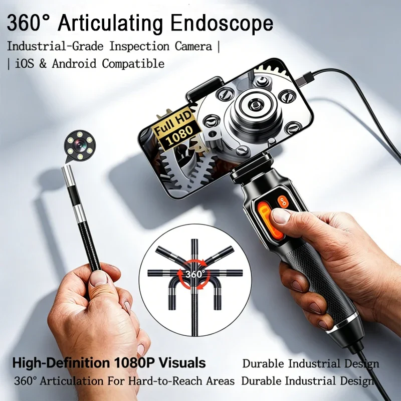 360 Degree Rotation Endoscope Camera 6mm Lens HD Articulated Inspection Borescope Camera IP67 for Automotive Car IOS Android
360 Degree Rotation Endoscope Camera 6mm Lens HD Articulated Inspection Borescope Camera IP67 for Automotive Car IOS Android