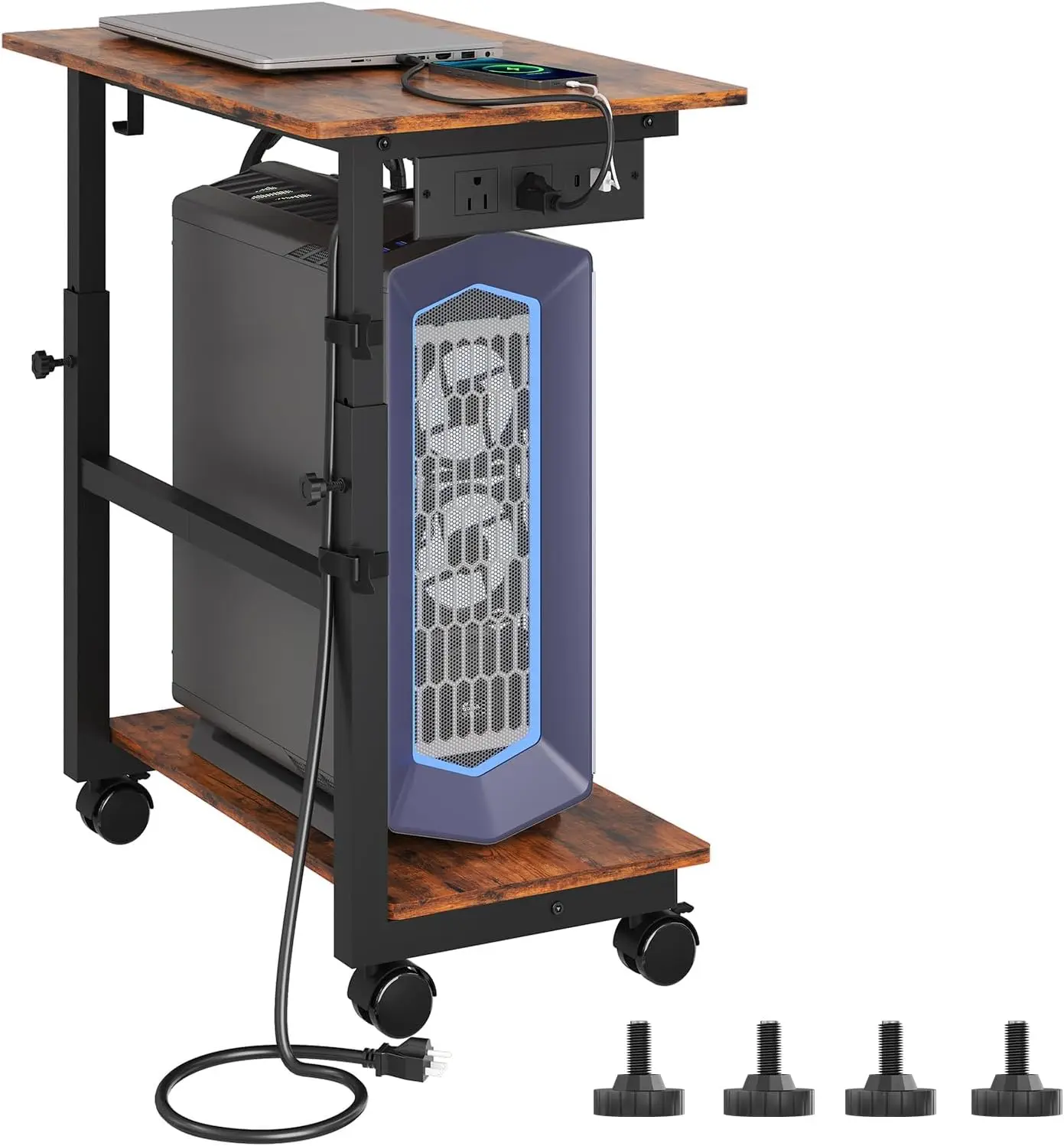 Adjustable 2-Tier PC Tower Stand with Wheels, Power Outlet & Hooks for Home Office Gaming - Brown
Adjustable 2-Tier PC Tower Stand with Wheels, Power Outlet & Hooks for Home Office Gaming - Brown