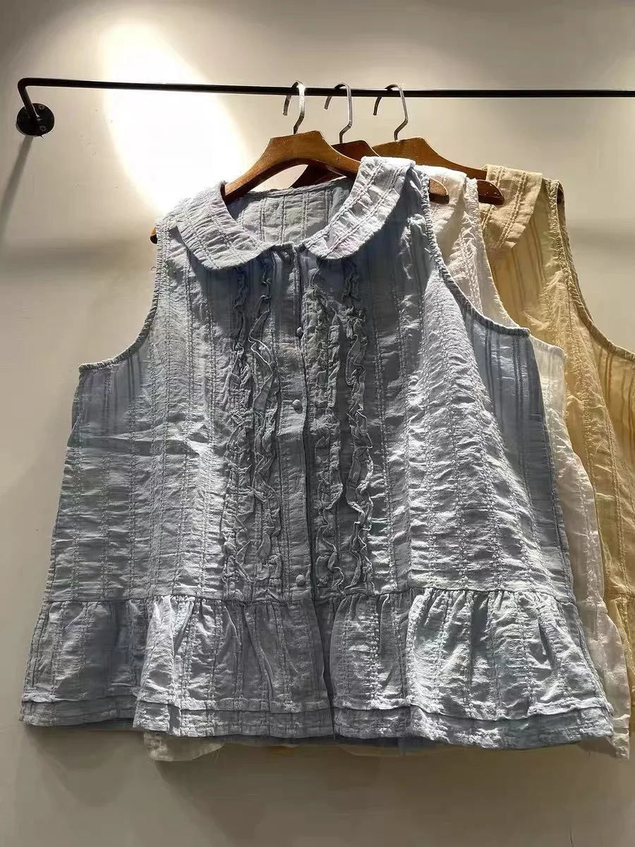 2026 Mori Girl Summer Vintage Peter Pan Collar Cotton White Yellow Blue Sleeveless Blouse Ruffle Sweet Cotton Tank Top
2026 Mori Girl Summer Vintage Peter Pan Collar Cotton White Yellow Blue Sleeveless Blouse Ruffle Sweet Cotton Tank Top