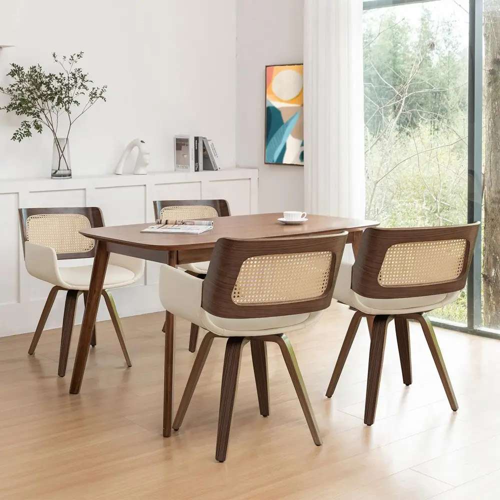 of 4 Swivel Dining Chairs Swivel Walnut Dining Chairs with Ergonomic Cane Back, Bentwood Frame, Curved Arms, MCM Dining Chair f
of 4 Swivel Dining Chairs Swivel Walnut Dining Chairs with Ergonomic Cane Back, Bentwood Frame, Curved Arms, MCM Dining Chair f