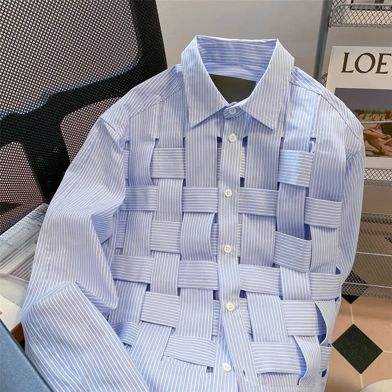 Korean Loose Single-breasted Blouse Spring Autumn Stylish Braid Spliced Striped Shirt Casual Hollow Out Female Clothing Lapel
Korean Loose Single-breasted Blouse Spring Autumn Stylish Braid Spliced Striped Shirt Casual Hollow Out Female Clothing Lapel