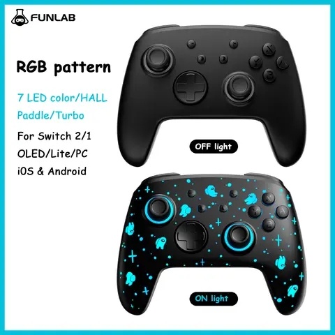 FUNLAB con controller Pro modello luminoso per nintendo switch 2/1 Compatibile con controllo PC bluetooth/OLED/lite/RGB/HALL/Turbo