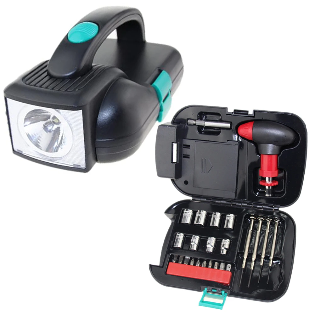 Home Use Repair And Lighting Applications LED Flashlight Set Comfortable Ratchet Handle Plier 24 Pieces Tool Set
Home Use Repair And Lighting Applications LED Flashlight Set Comfortable Ratchet Handle Plier 24 Pieces Tool Set