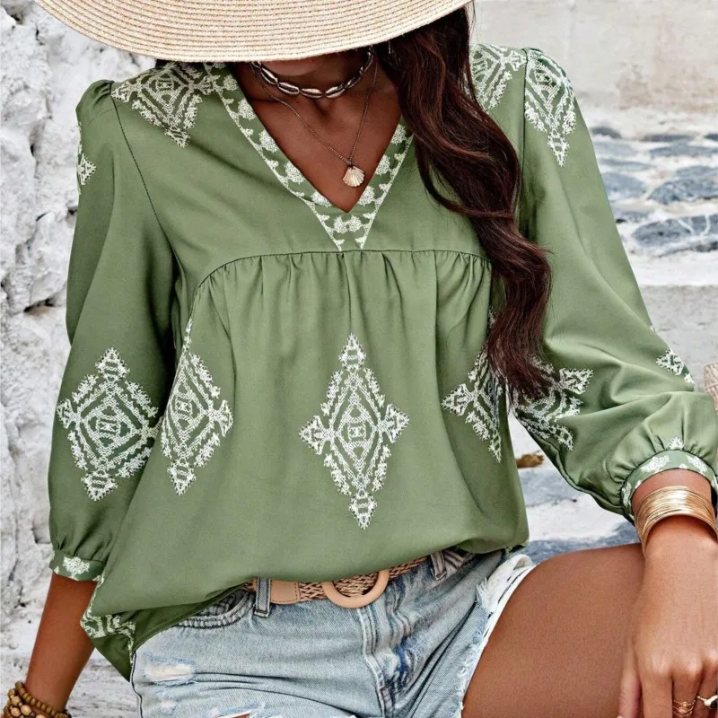 Women's Boho White Blouses New Summer Fashion Printed Three-quarter Sleeve V-neck Loose Tops Women Shirts Casual Pullover New
Women's Boho White Blouses New Summer Fashion Printed Three-quarter Sleeve V-neck Loose Tops Women Shirts Casual Pullover New