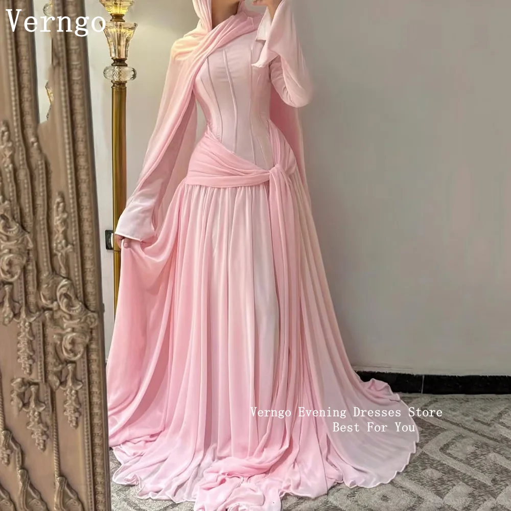 Verngo Pink/Purple Chiffon Evening Dress High Neck Full Sleeves Mermaid Pleated Prom Gowns Women Modest Party Dresses Customized
Verngo Pink/Purple Chiffon Evening Dress High Neck Full Sleeves Mermaid Pleated Prom Gowns Women Modest Party Dresses Customized