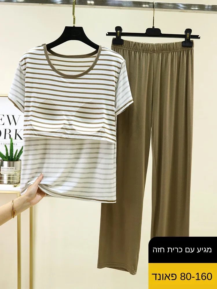 Summer Lightweight Modal Cotton Short Sleeve Set Casual Striped Home Clothes for Ladies Comfortable Loose Fit Sleepwear
Summer Lightweight Modal Cotton Short Sleeve Set Casual Striped Home Clothes for Ladies Comfortable Loose Fit Sleepwear