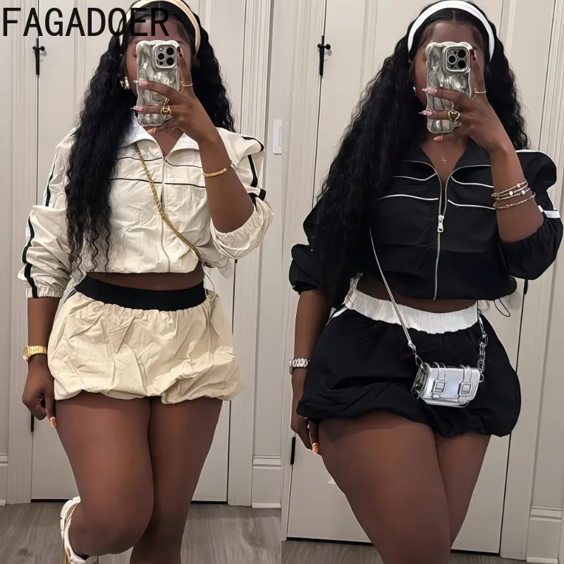 FAGADOER Summer New Casual 2 Piece Sets Woman Outfit Long Sleeve Zip Crop Jacke and Bubble Puff Skirt Tracksuits Female Jogger
FAGADOER Summer New Casual 2 Piece Sets Woman Outfit Long Sleeve Zip Crop Jacke and Bubble Puff Skirt Tracksuits Female Jogger