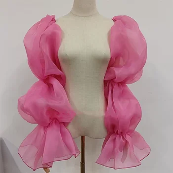 Organza 웨딩 소매 러플 신부 액세서리, 긴 캡 슬리브, 포멀 파티 탈착식 슬리브 액세서리, 신부 장갑