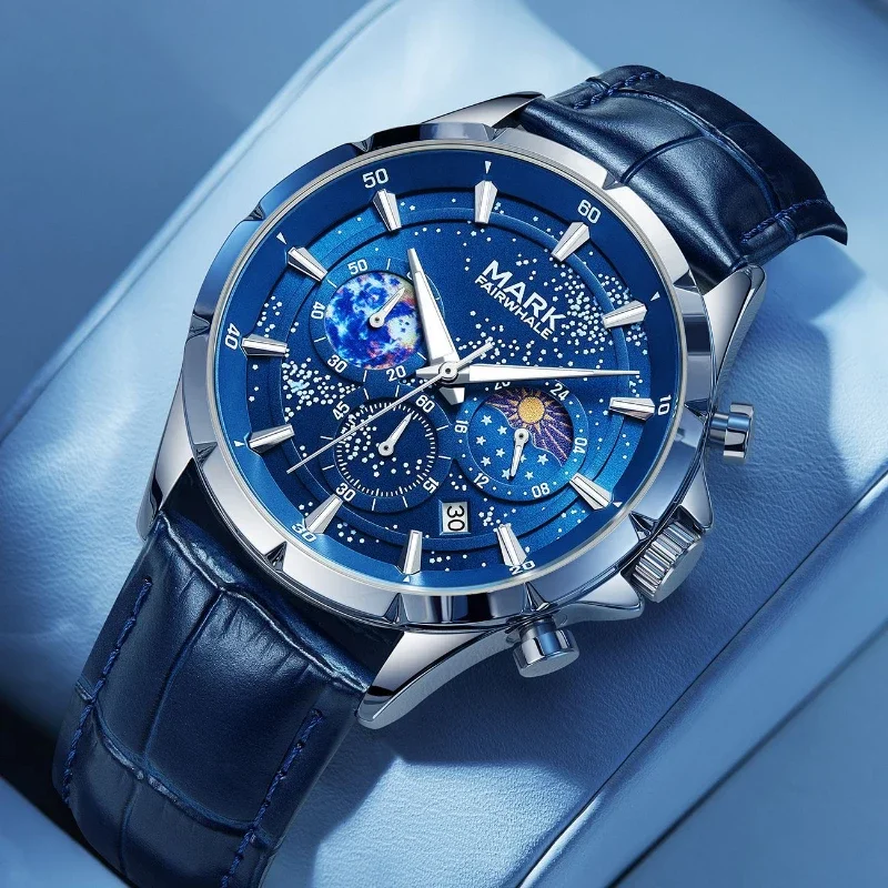 Многофункциональные часы серии Moon Phase Star, мужские водонепроницаемые светящиеся автоматические кварцевые часы с кожаным ремешком
Многофункциональные часы серии Moon Phase Star, мужские водонепроницаемые светящиеся автоматические кварцевые часы с кожаным ремешком