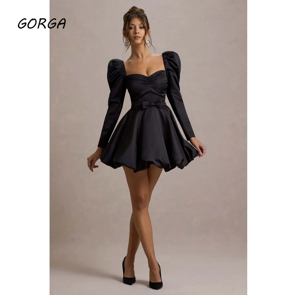 GORGA Customized Black Knee-Length Satin Evening Dress Sweetheart Prom Dress 2025 Long Sleeves Short A-Line Party Dress
GORGA Customized Black Knee-Length Satin Evening Dress Sweetheart Prom Dress 2025 Long Sleeves Short A-Line Party Dress