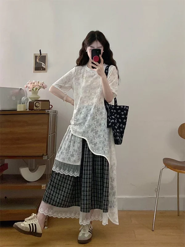 plus Size Fashionable Lace Top And Plaid Skirt Set Women's Summer Outfit Polyester Fiber Short Sleeve round Neck Two Pie...
plus Size Fashionable Lace Top And Plaid Skirt Set Women's Summer Outfit Polyester Fiber Short Sleeve round Neck Two Pie...