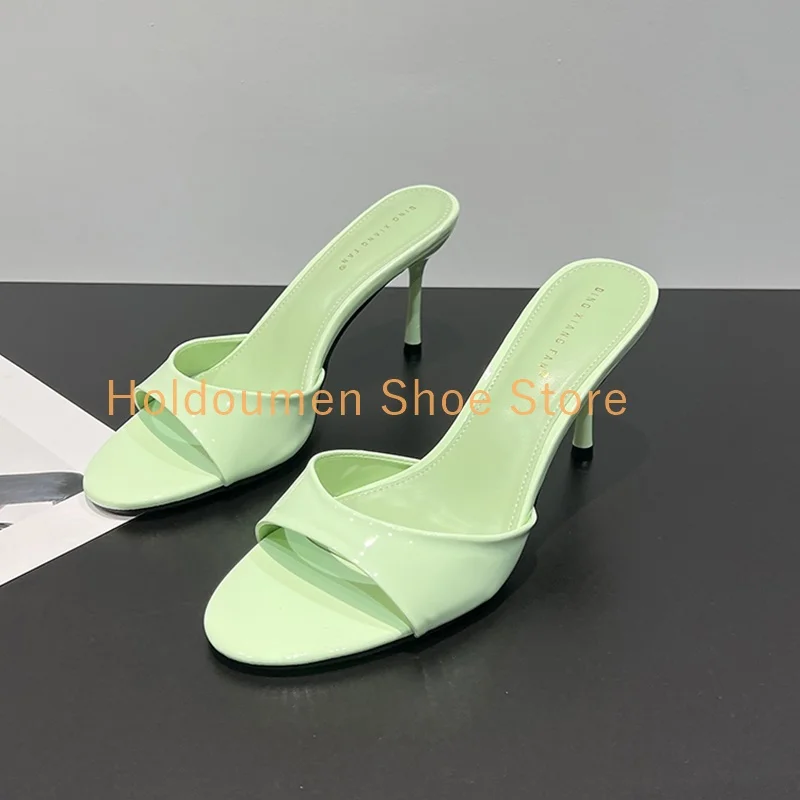 Fresh Color Patent Leather Peep Toe Fashion Slippers Sexy Slingback Slip On Stiletto Slippers Wedding Dinner Party Dress Shoes
Fresh Color Patent Leather Peep Toe Fashion Slippers Sexy Slingback Slip On Stiletto Slippers Wedding Dinner Party Dress Shoes