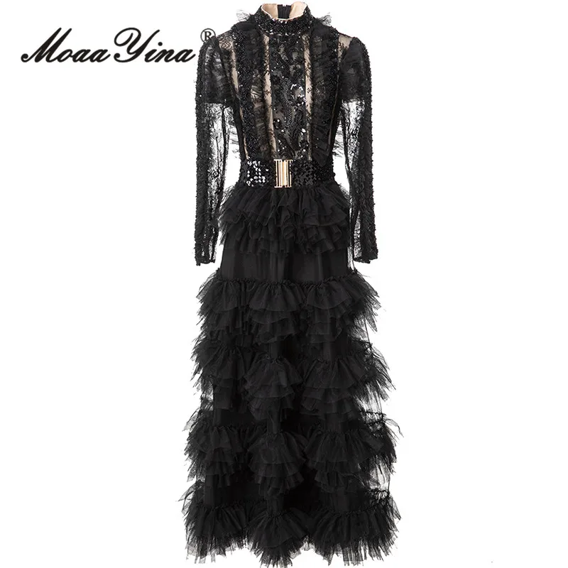 MoaaYina Lace Long Sleeved Round Neck Dress With Sequins High Waist And Waistband Fashionable Big Swing Ball Dress
MoaaYina Lace Long Sleeved Round Neck Dress With Sequins High Waist And Waistband Fashionable Big Swing Ball Dress