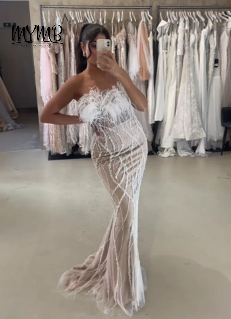 MYMB Luxury Mermaid Evening Dresses Strapless Feather Top Beaded Crystal Gown for Prom Engagement Gala Red Carpet Events MY20007
MYMB Luxury Mermaid Evening Dresses Strapless Feather Top Beaded Crystal Gown for Prom Engagement Gala Red Carpet Events MY20007