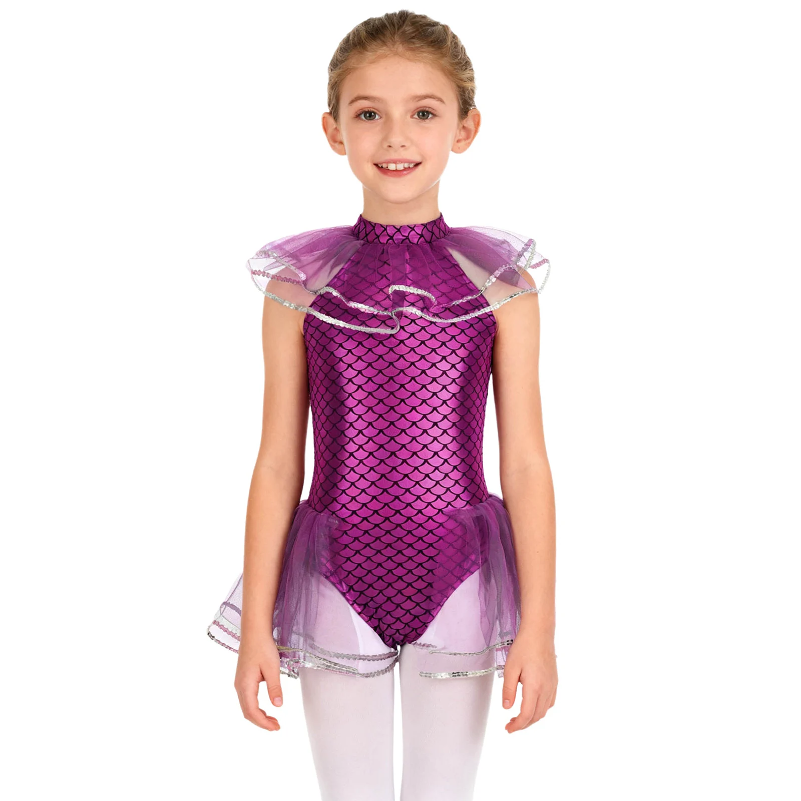Mermaid Siren Fish Scales Print Bodysuit with Arm Sleeves Tutu Mesh Cover Leotards for Halloween Party Mermaid Beachwear Costume
Mermaid Siren Fish Scales Print Bodysuit with Arm Sleeves Tutu Mesh Cover Leotards for Halloween Party Mermaid Beachwear Costume