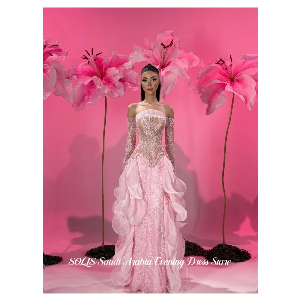 SOLIS Pink Prom Dress Sheer Lace Party Gown with Long Sleeves And Tiered Ruffle Formal Evening Gown for Saudi Arabia Customized
SOLIS Pink Prom Dress Sheer Lace Party Gown with Long Sleeves And Tiered Ruffle Formal Evening Gown for Saudi Arabia Customized